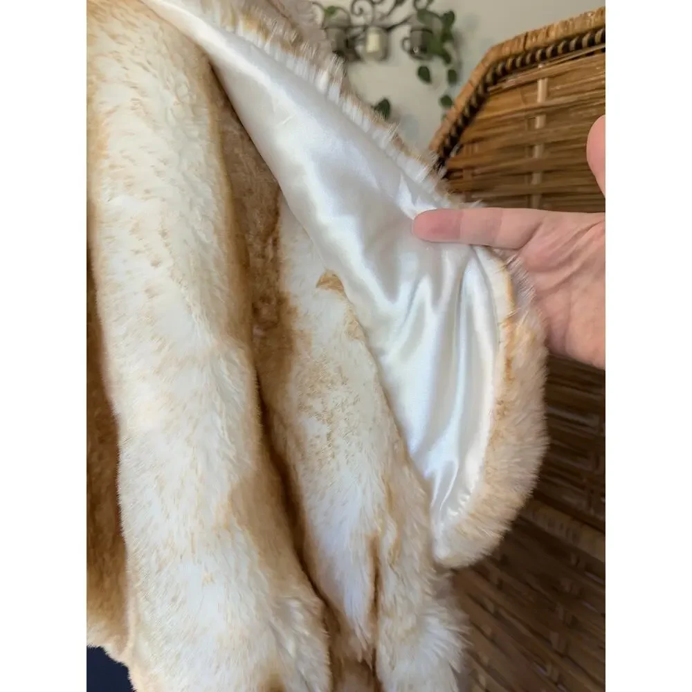 Faux fur stole wrap white with orange brown tips fully satin lined wedding chic